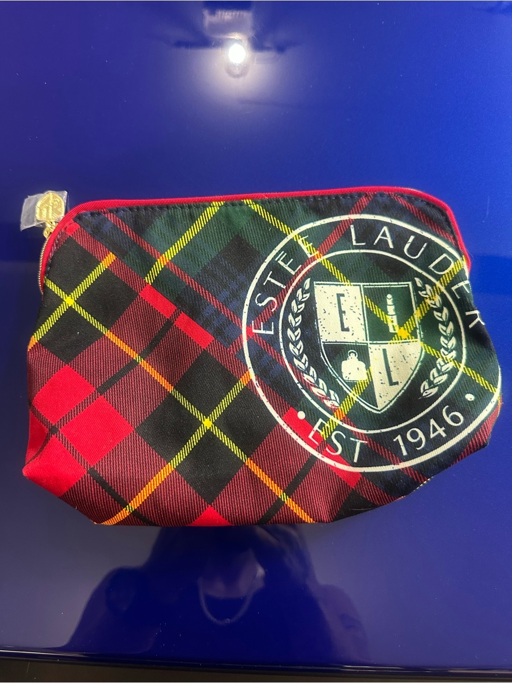 Estee Lauder Red and Black Tartan Toiletry Pouch
